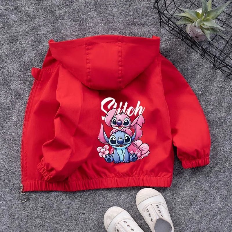 Baby Girls Boys Hooded Jacket Fashion Cartoon Lilo and Stitch Outerwear Tops Children Windbreaker Coat Kids Clothe - silverfoxgoods
